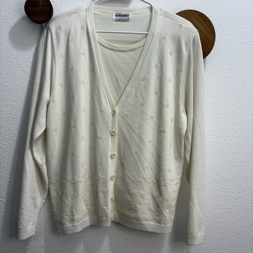 VTG Alfred Dunner Made In USA Cardigan Sweater Womens Large Shoulder Pads